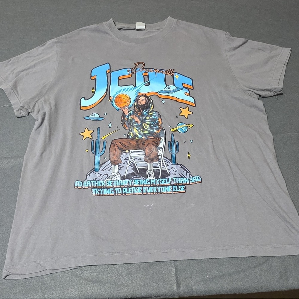 DIGIPRINT APPAREL Men's Gray Graphic J. Cole Dreamville Short Sleeve T-Shirt XL